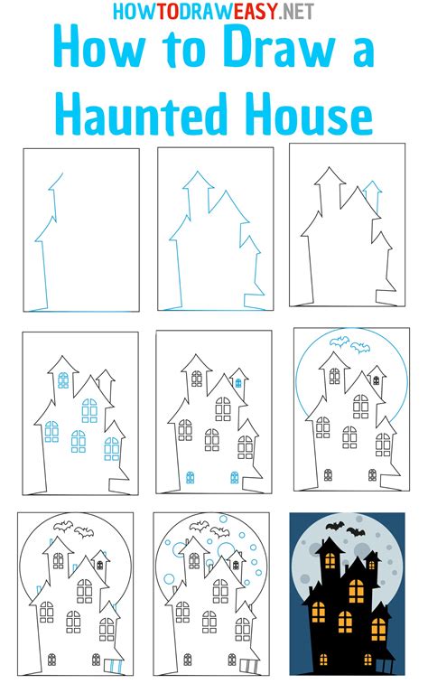 Step By Step Haunted House Drawing Pelajaran