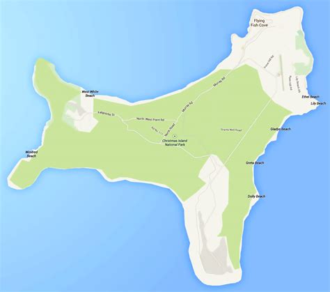 Детальная карта дорог острова Рождества со всеми городами Остров