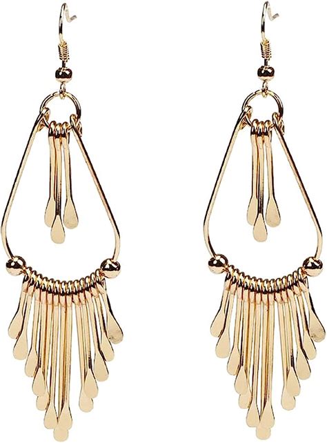Boho Metal Dangle Drop Earrings Gold Plating Tassel Statement Earring