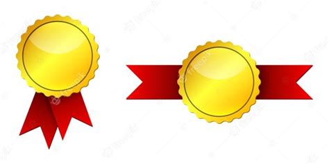 Medalla De Oro Con Cintas Rojas Conjunto De Medallas De Oro Aislado