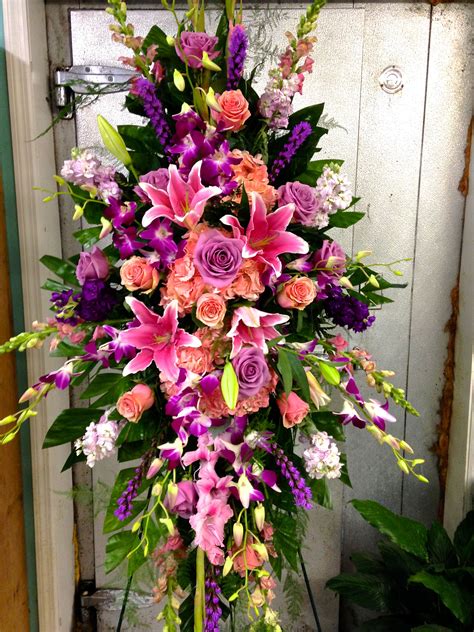 Funeral Standing Spray With Pinks And Violets Focal Flowers Being Pink