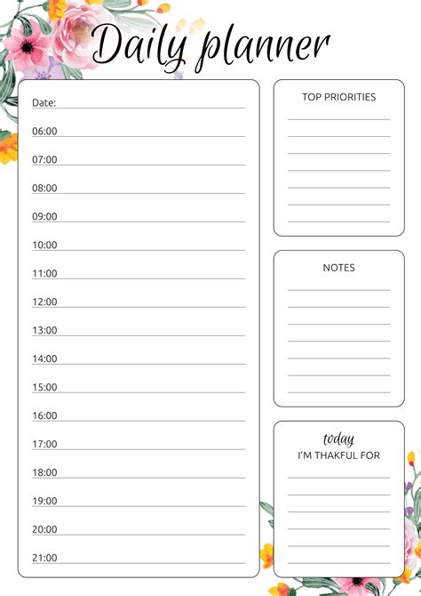 Printable Daily Hourly Planner With Flowers PDF Download Study Planner Printable Daily