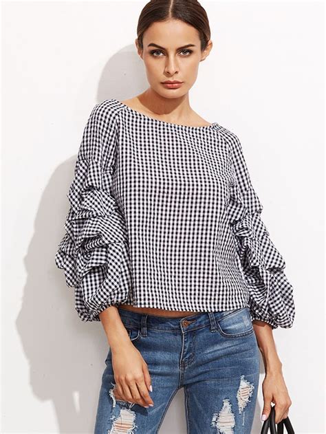 Yes, you do know it looks super classy. Online shopping for Black Gingham Billow Sleeve Top from a ...