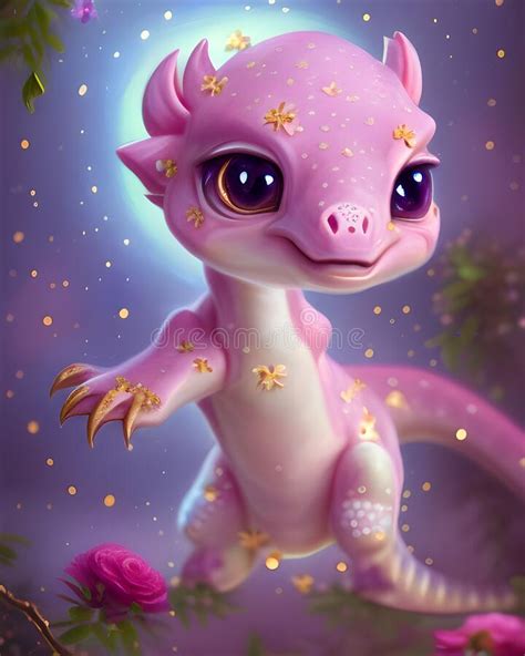 Super Cute Pink Baby Dragon Graphic Stock Illustration Illustration