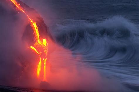 Elements Collide Lava Waterfall Hawaii Images For Sale