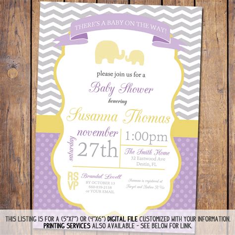 Modern Baby Shower Invitation With Chevron And Elephants