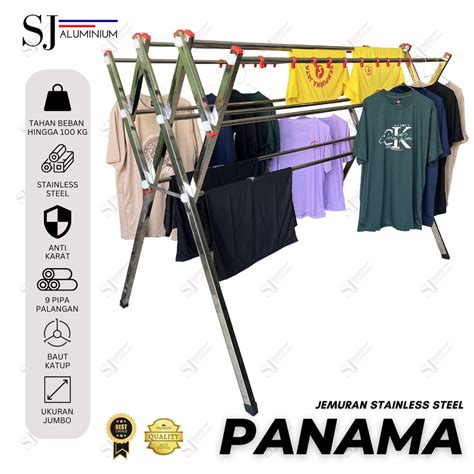 Jual Jemuran Stainless Steel Jumbo Palang 9 Rak Baju Handuk Pakaian