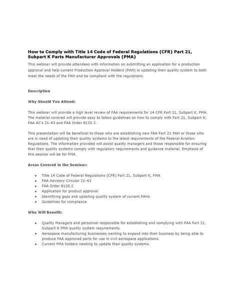 Title 14 Code Of Federal Regulations Cfr Part 21 To Meet The Needs Of