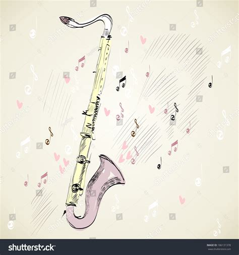 Drawn Illustration Musical Instrument Clarinet Stock Vector 186131378