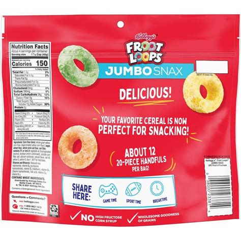Kroger Kelloggs Froot Loops Jumbo Snax Cereal Snacks Original 6 Oz