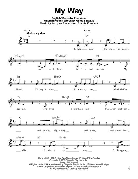 My Way Sheet Music Frank Sinatra Pro Vocal