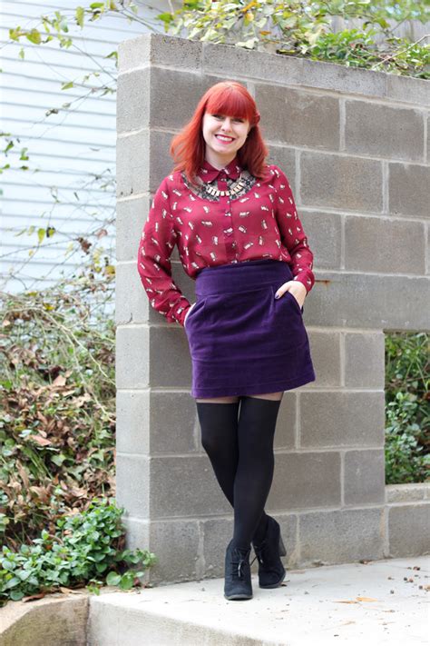 Filecat Print Top Purple Velvet Skirt Faux Over The Knee Sock Tights