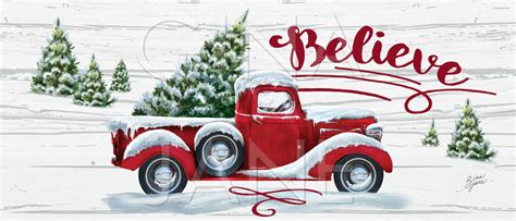 Gina Jane Studios Hand Painted Vintage Red Ford Truck With A Christmas