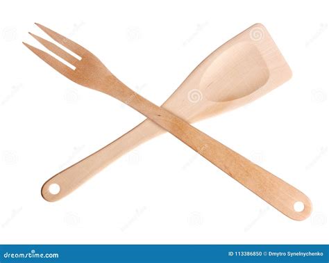 Wooden Spatula And Fork On White Background Stock Photo Image Of