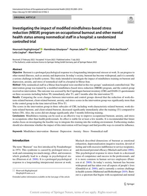 investigating the impact of modified mindfulness based stress reduction mbsr program on