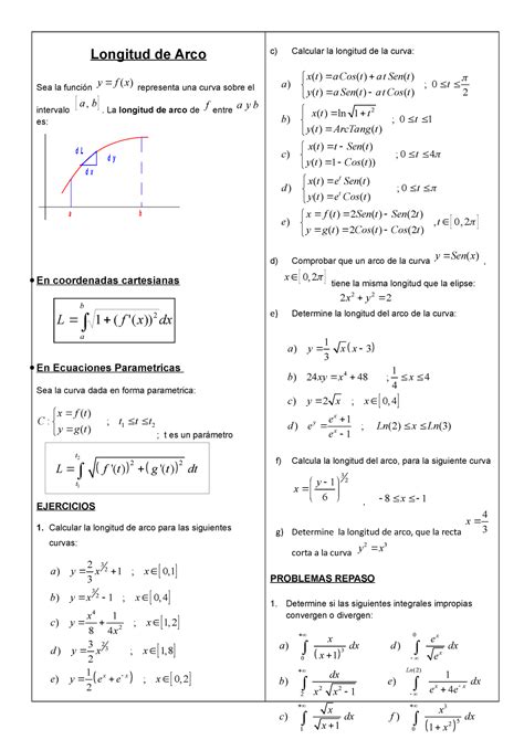 Longitud de Arco y Probl Repaso Longitud de Arco Sea la función y f