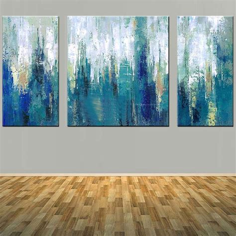 Modern Abstract Art Handmade Three Panels Blue Color