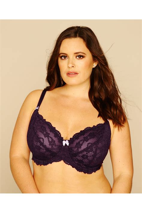 Dark Purple Lace Non Padded Underwired Bra Yours Clothing