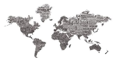 1 World Text Map Wall Mural Black On White 3d Mirror Wall Stickers