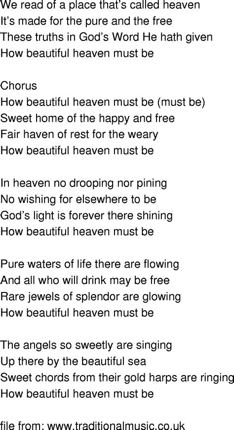 Old Time Song Lyrics How Beautiful Heaven Must Be