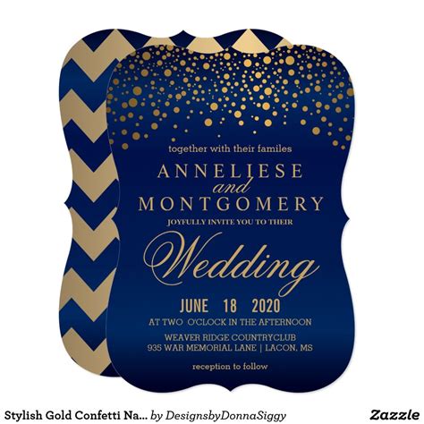Stylish Gold Confetti Navy Blue Wedding Invitation Zazzle Navy Blue