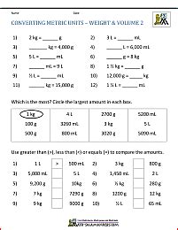 printable math sheets converting metric units