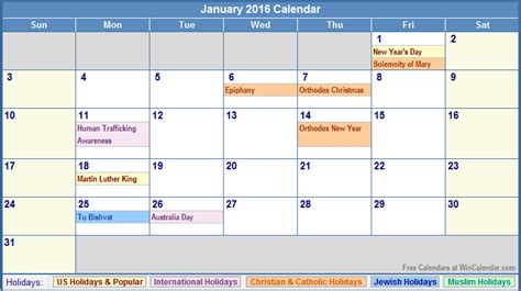 January 2016 Calendar With Holidays As Picture Calendar Design 2017