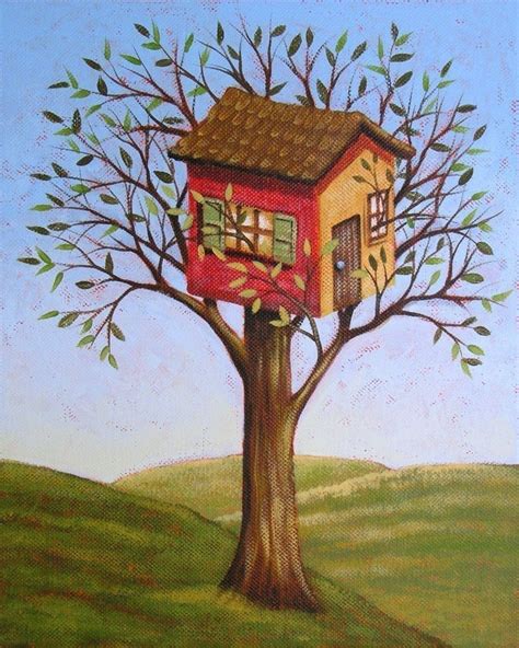 Art Print Of An Original Painting Treehouse 8 X 10