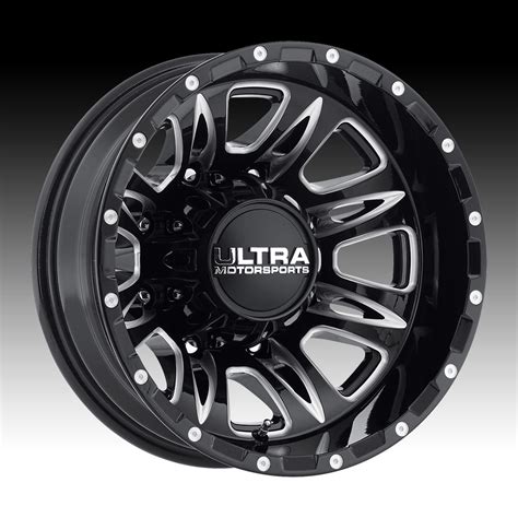 Ultra 049 Predator Dually Gloss Black Milled Custom Wheels Rims 049bm