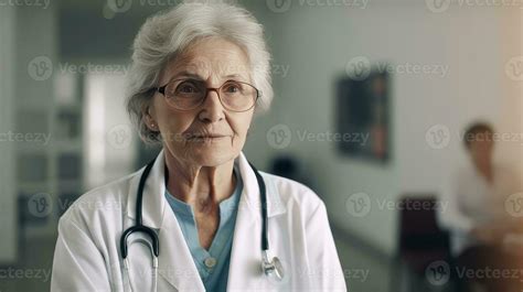 Cropped Photo Of Elderly Female Doctor In Hospital Corridor Generative