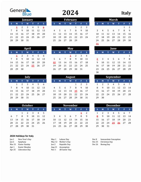 2024 Italy Calendar With Holidays