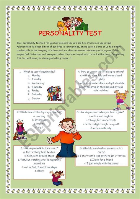 Personality Test For Kids Printable