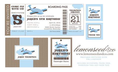 Printable Diy Airplane Birthday Invitation Ticket Invitations Airplane Ticket  Airplane