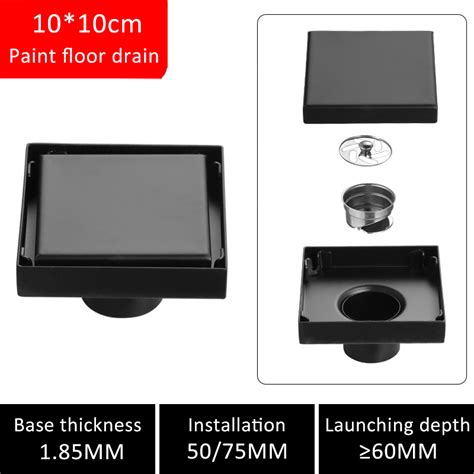 10 10cm High Quality 304 Stainless Steel Invisible Floor Drain Black Square Bathroom Toilet