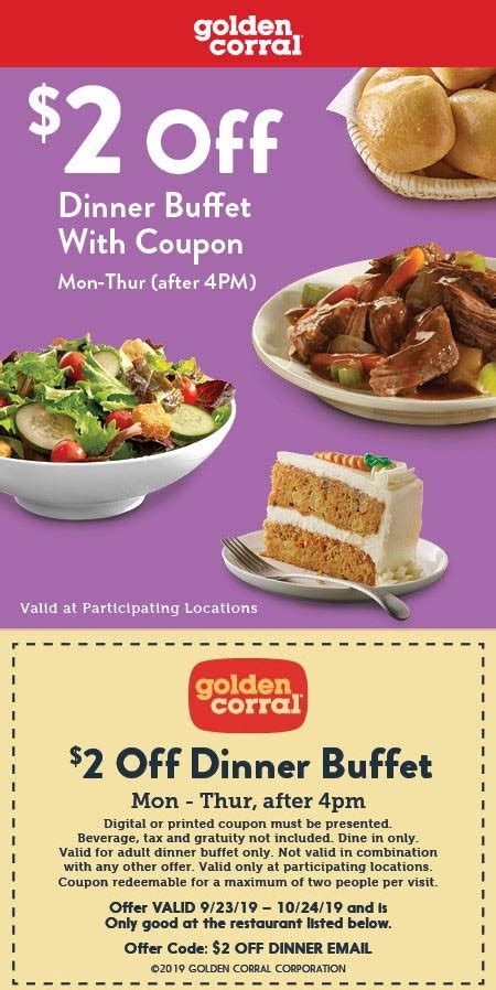 Well, this was just an overview of their menu but don't worry, the detailed menu is mentioned below with all the beneficial. Golden Corral Buffet Coupons 2019 - Latest Buffet Ideas