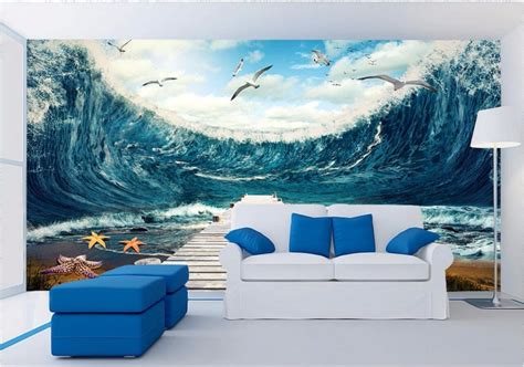 3d Room Wallpaper Custom Mural Sea Waves The Seagull Decoration