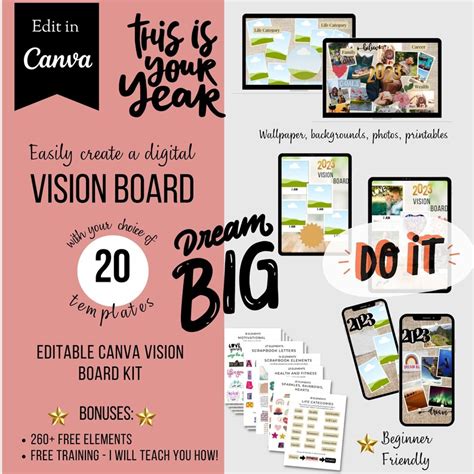 Digital Vision Board Template Canva 2023 Vision Board Etsy
