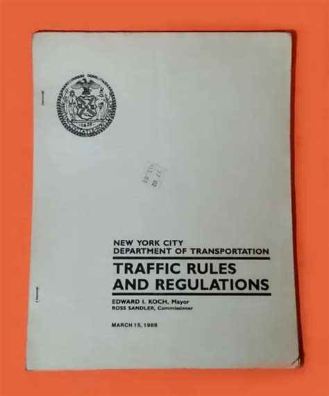 New York City Dot Traffic Rules And Regulations Rule Book 1988 88 Nyc