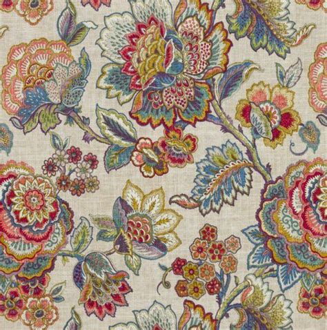 55 Wide Linen Viscose Fabric Floral Jacobean Pattern Etsy Floral