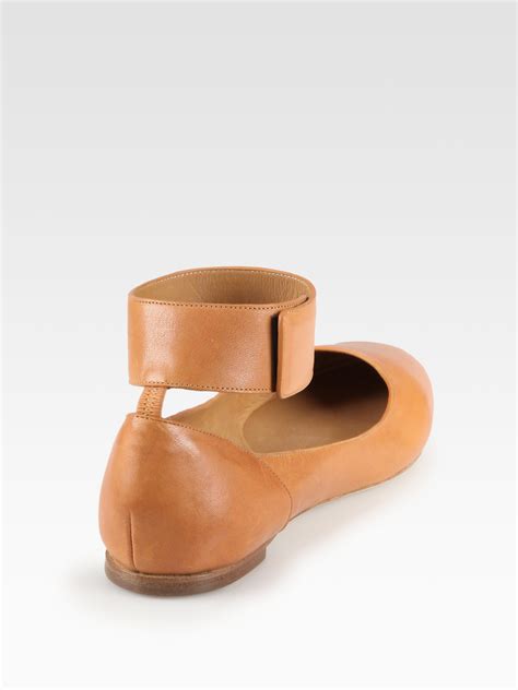Chloé Leather Ankle Strap Ballet Flats In Cognac Brown Lyst