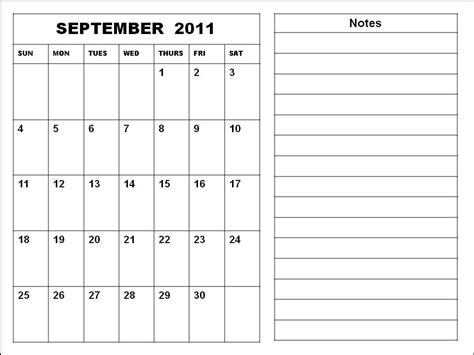 September 2011 Blank Calendar Fashion Online Magazine