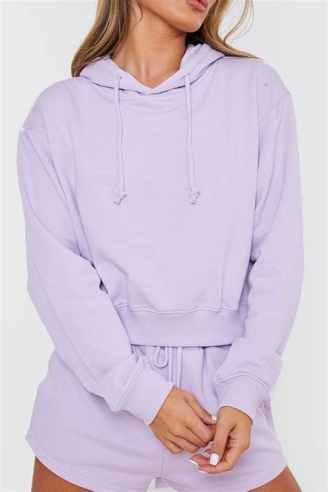 Lilac Cropped Hoodie In The Style