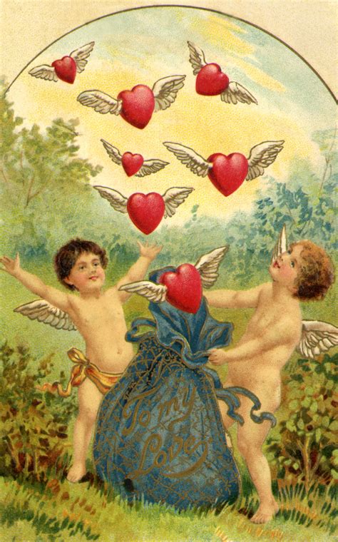 Vintage Victorian Valentines Day Cherubs Hearts Heart Sticker