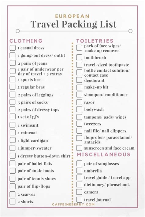 How To Pack For Europe Printable Packing Tips