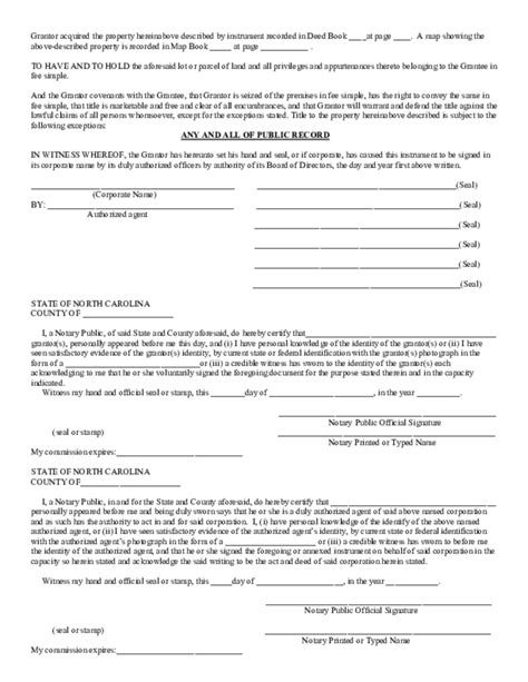 General Warranty Deed Template North Carolina Free Download