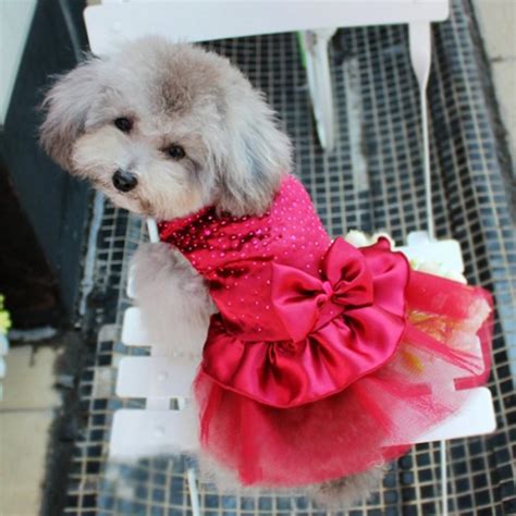 Dog Puppy Lace Skirt Clothes Bow Tutu Princess Dress Wedding Party Pet