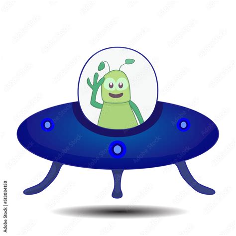 Blue Ufo And Alien Character Waving Hand Stock Vector Adobe Stock