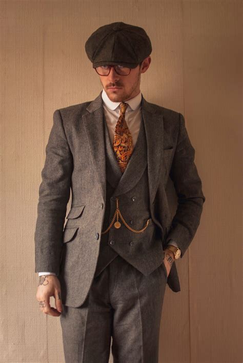 Mens Vested Great Gatsby Tweed Herringbone Tobey Maguire Suit In Light