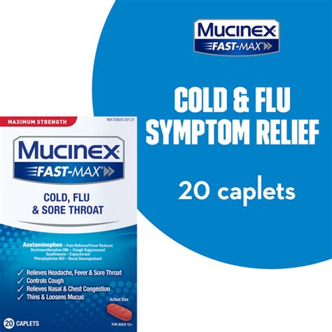 Mucinex Fast Max Adult Cold Flu And Sore Throat Caplets 20 Count