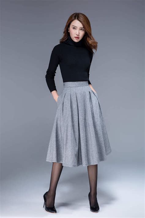 Pleated Midi Skirt Wool Skirt Winter Skirt Knee Length Etsy